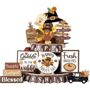 27 Pcs Thanksgiving‎ Tiered Tray Decoration Turkey Thanksgiving Table Decor